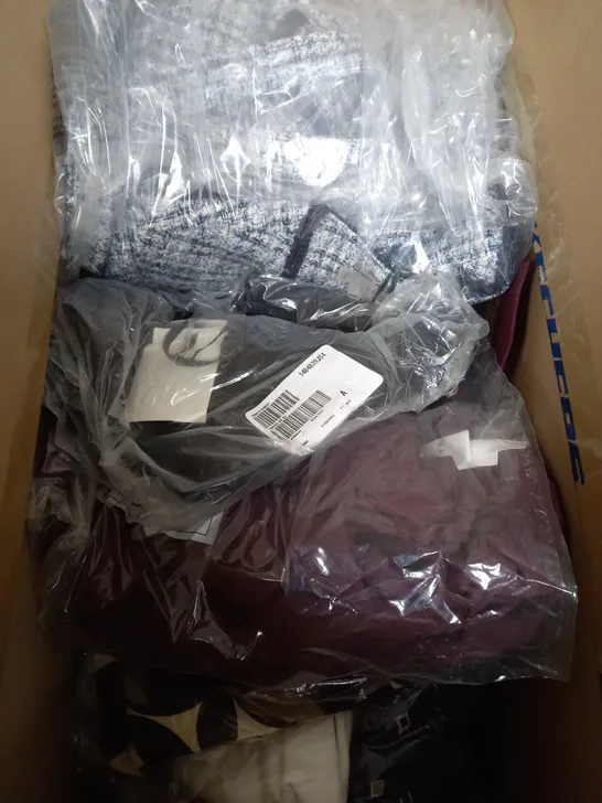 BOX OF APPROXIMATELY 10 CLOTHING ITEMS TO INCLUDE TROUSERS, CARDIGAN, JUMPER ETC