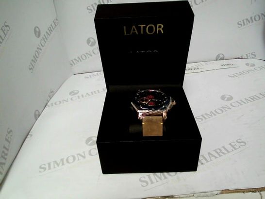 MENS LATOR CHRONOGRAPH WATCH - LEATHER STRAP WITH BLSVK DIAL ADN RED DETAILING  RRP £650
