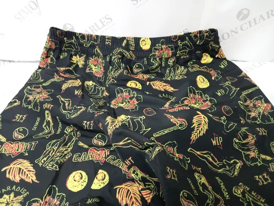 CARHARTT DRIFT SWIM TRUNKS IN PARADISE PRINT IN BLACK/YELLOW - SMALL