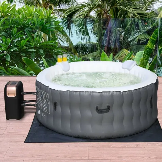 BOXED INFLATABLE HOT TUB SPA PORTABLE HEATED ROUND TUB SPA W/ 108 MASSAGE BUBBLE JETS - GREY (1 BOX)