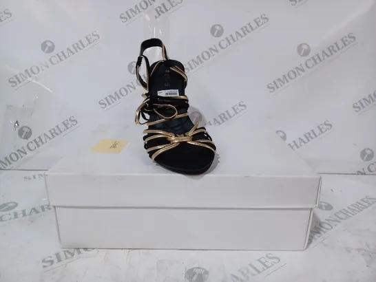 BOXED PAIR OF REISS CASSIDY STRAPPY HEELS IN BLACK/GOLD UK SIZE 4