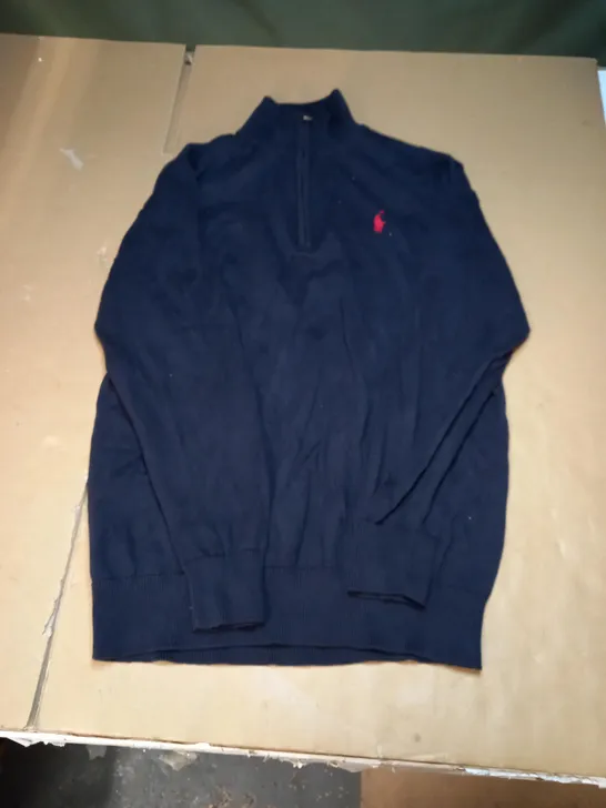 RALPH LAUREN POLO LOGO FLEECE HALF-ZIP SWEATSHIRT - NAVY, LARGE