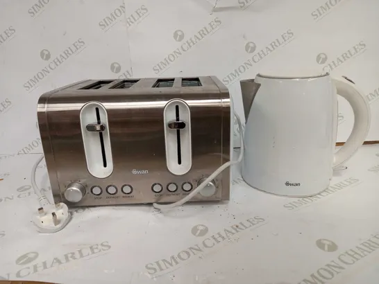 SWAN KETTLE & TOASTER 4-SLICE TWIN PACK - WHITE (BOX WATER DAMAGED)  RRP £49.99