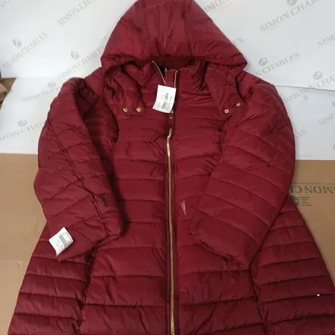 JOULES CANTERBURY LONG PADDED COAT - RED / SIZE: 14 UK