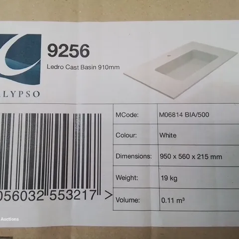 BRAND NEW BOXED CALYPSO LEDRO CAST BASIN 950X560X215MM- WHITE