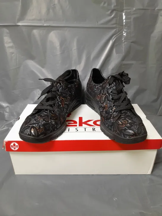 RIEKER WEDGE TRAINERS BLACK FLORAL SIZE 5