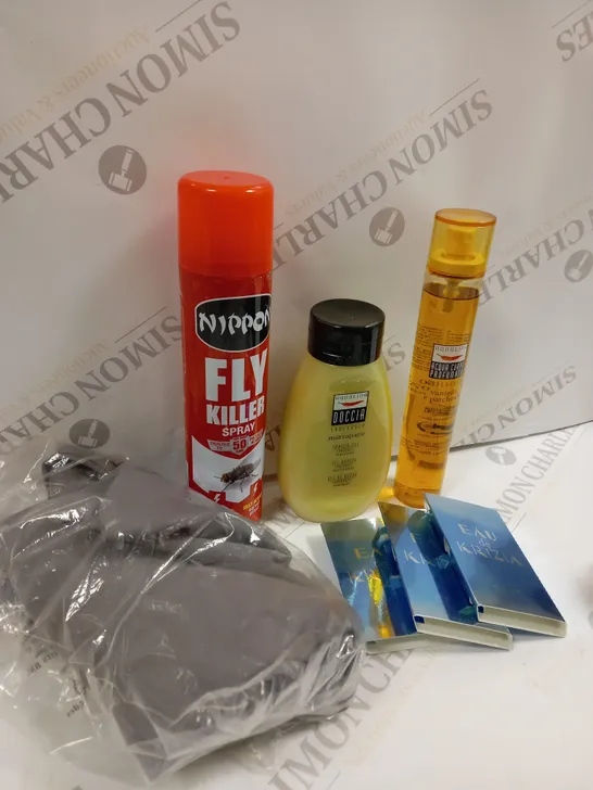 BOX OF APPROXIMATELY 20 ITEMS TO INCLUDE NIPPON FLY KILLER, AQUOLINA SHOWER GEL, EUA DE KRIZIA ETC