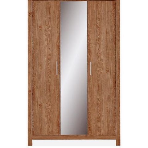 BOXED CUBA OAK-EFFECT 3-DRAWER WARDROBE WITH MIRRORS (2 BOXES)