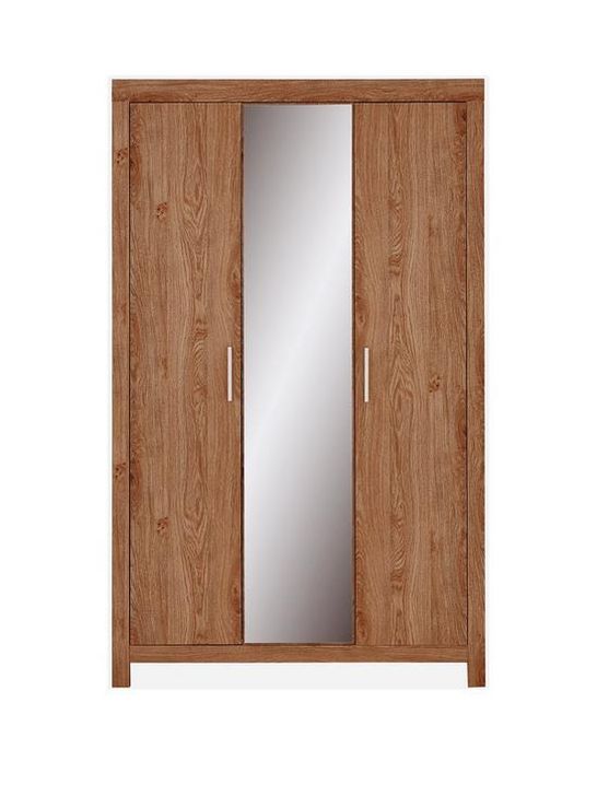 BOXED CUBA OAK-EFFECT 3-DRAWER WARDROBE WITH MIRRORS (2 BOXES)