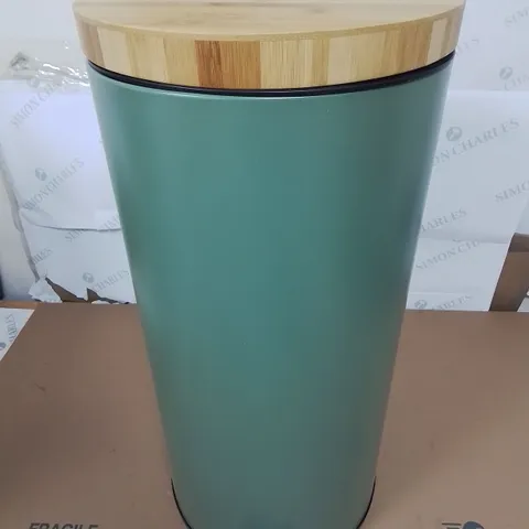 30L PEDAL BIN IN GREEN WITH BAMBOO LID