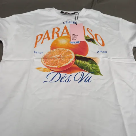 DES VU CLUB PARADISO OVERSIZED T-SHIRT IN WHITE - XS