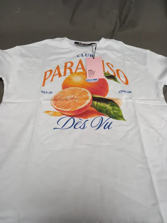 DES VU CLUB PARADISO OVERSIZED T-SHIRT IN WHITE - XS