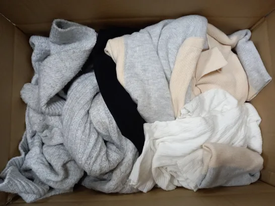 BOX OF APPROXIMATELY 10 ASSORTED ITEMS OF CLOTHING TO INCLUDE WHITE STUFF, RUTH LANGSFORD, ETC