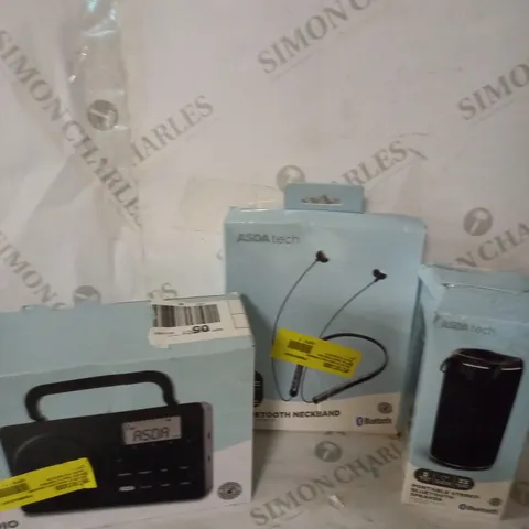 LOT OF THREE TO INCLUDE PORTABLE RADIO, BLUETOOTH NECKBAND ECT.