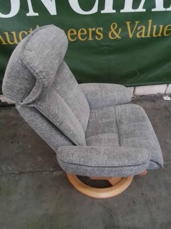 DESIGNER G PLAN MADE BERGEN LARGE FABRIC SWIVEL CHAIR AND FOOTSTOOL IN DALI EARTH GREY 