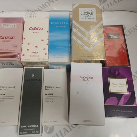 LOT OF 10 ASSORTED FRAGRENCES TO INCLUDE AVON AND THE ESSENCE VAULT