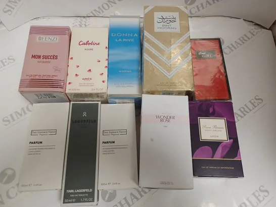 LOT OF 10 ASSORTED FRAGRENCES TO INCLUDE AVON AND THE ESSENCE VAULT