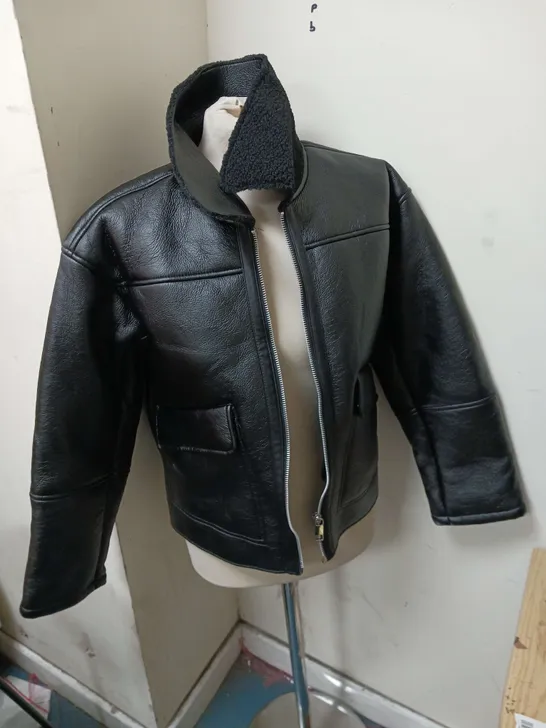 RESERVED BLACK FAUX LEATHER BOMBER JACKET SIZE S