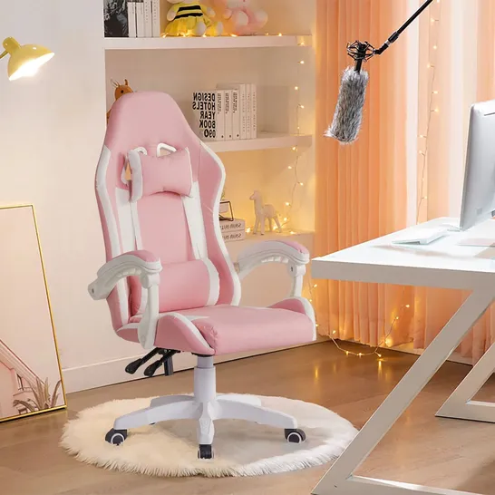 BOXED ARES PC & RACING GAMING CHAIR IN PINK & WHITE