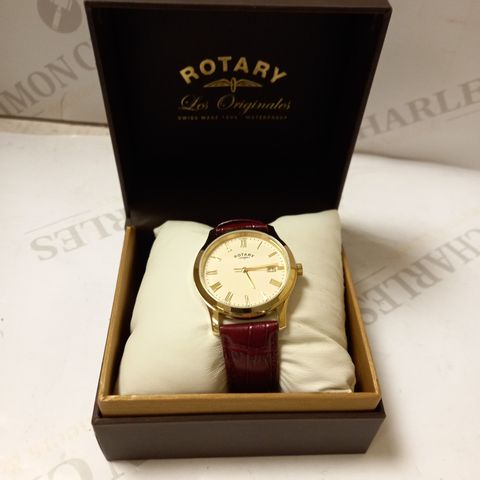 ROTARY GOLD FACE BROWN LEATHER STRAP WATCH 
