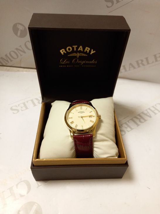 ROTARY GOLD FACE BROWN LEATHER STRAP WATCH 