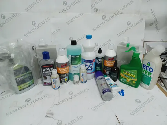 LOT OF HOUSEHOLD ITEMS TO INCLUDE TALLOW+ASH LAUNDRY CONFITIONER, PAINT REMOVER, ETC