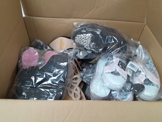 BOX OF APPROXIMATELY 10 ASSORTED WOMENS  SHOES IN VARIOUS COLOURS, STYLES AND SIZES