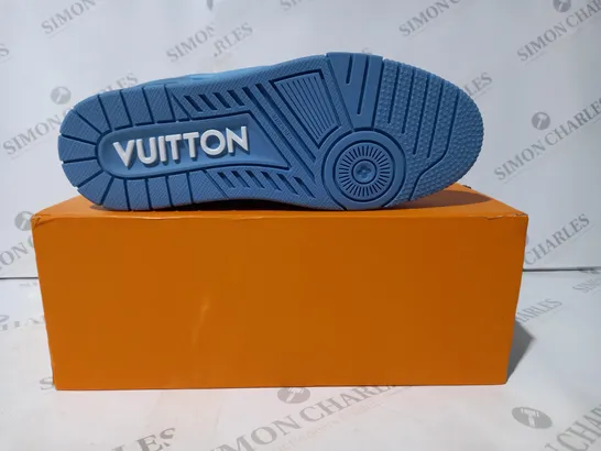 BOXED PAIR OF LOUIS VUITTON TRAINER SNEAKERS IN BLUE/WHITE SIZE 10M