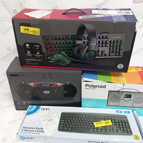 LARGE PALLET OF ASSORTED ELECTRICAL PRODUCTS TO INCLUDE; BLUETOOTH CD BOOMBOX, ONN WIRELESS KEYBOARD AND MOUSE AND CANON PIXMA T5150