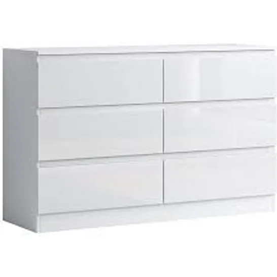 BOXED CARLTON 3+3 DRAWER CHEST WHITE GLOSS (2 BOXES)