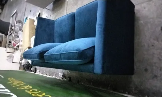 DESIGNER ELECTRIC BLUE PLUSH VELVET 2 SEATER SOFA