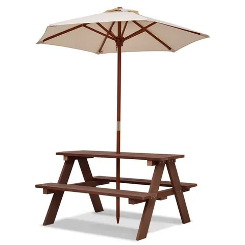 BOXED COSTWAY CHILDREN'S WOODEN PICNIC BENCH WITH PARASOL