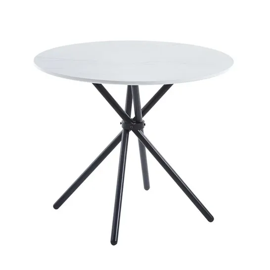 HINSHAW 90CM FIXED TABLE ROUND WHITE MARBLE EFFECT WITH BLACK LEGS (2 BOXES)