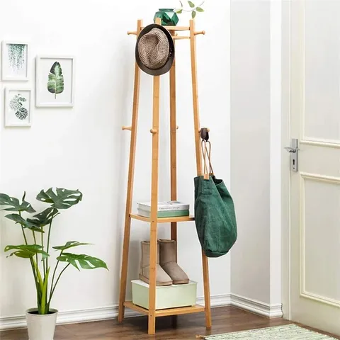 BOXED TURREL SOLID WOOD 8 HOOK COAT STAND 
