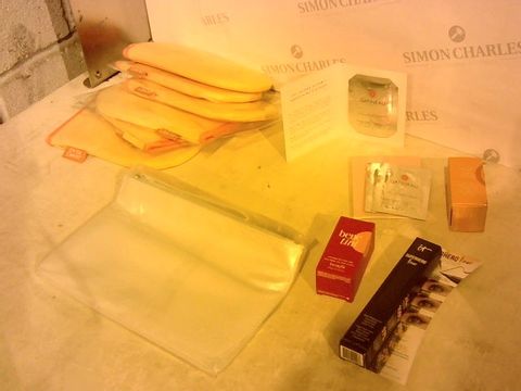 BOX OF ASSORTED ITEMS TO INCLUDE: BENETINT LIP/CHEEK STAIN, GATINEAU COLLAGENE EXPERT, BODY SCRUBBERS ETC
