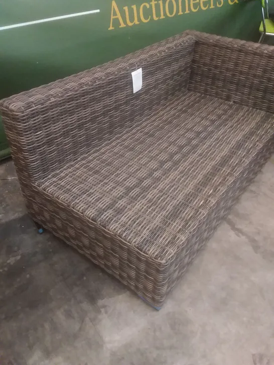 RATTAN EFFECT 2 SEATER GARDEN SOFA SECTION BROWN