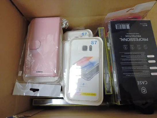 BOX OF APPROX 20 ASSORTED PHONE CASES TO INCLUDE - FASHION CASE IN BLACK - UNBRANDED S7 CASE - 6D SOUND AIR HOCKEY SHELL ECT