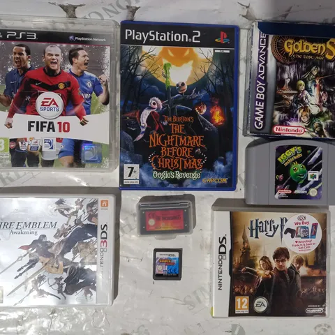 LOT OF APPROXIMATELY 10 ASSORTED VIDEO GAME ITEMS TO INCLUDE FIRE EMBLEM (3DS), IGGY'S RECKIN BALLS (N64), FIFA 10 (PS3), ETC