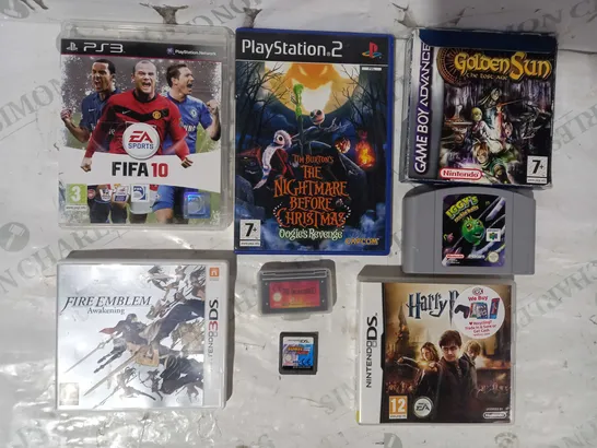 LOT OF APPROXIMATELY 10 ASSORTED VIDEO GAME ITEMS TO INCLUDE FIRE EMBLEM (3DS), IGGY'S RECKIN BALLS (N64), FIFA 10 (PS3), ETC