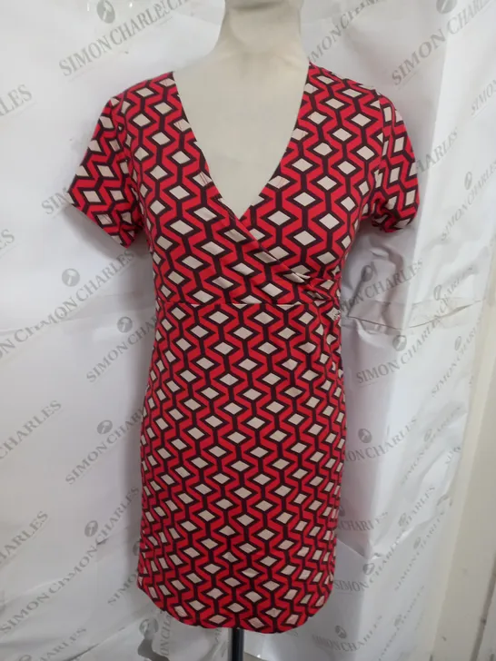 SUPERDRY VINTAGE WRAP DAY DRESS IN ORANGE DIAMOND SIZE 10