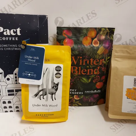 BOX OF APPROX 10 ITEMS TO INCLUDE PACT COFFEE, UNDER MILK WOOD COFFEE, WINTER BLEND COFFEE