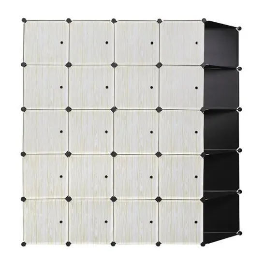 BOXED KESHAWN 20 DOOR PLASTIC WARDROBE - BLACK/WOODLOOK (1 BOX)