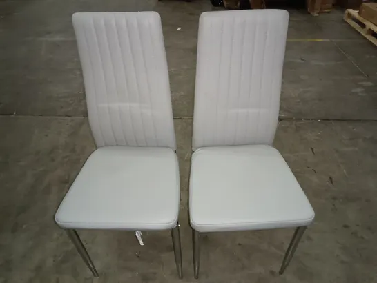 PAIR OF GREY FAUX LEATHER DINING CHAIRS ON CHROME LEGS