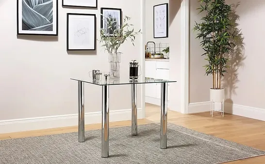 BOXED NOVA SQUARE GLASS 90cm DINING TABLE (2 BOXES)