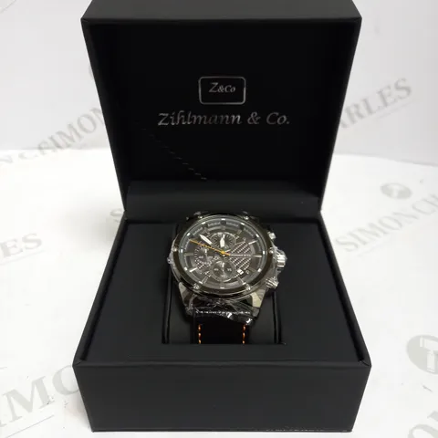 MEN’S ZIHLMANN & CO CHRONOGRAPH WATCH – MODEL ZC60 - BLACK DIAL WITH SUB DIALS – 3ATM WATER RESISTANT – GENUINE LEATHER STRAP 