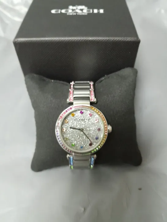 COACH LADIES CARY STAINLESS STEEL RAINBOW CRYSTAL WATCH