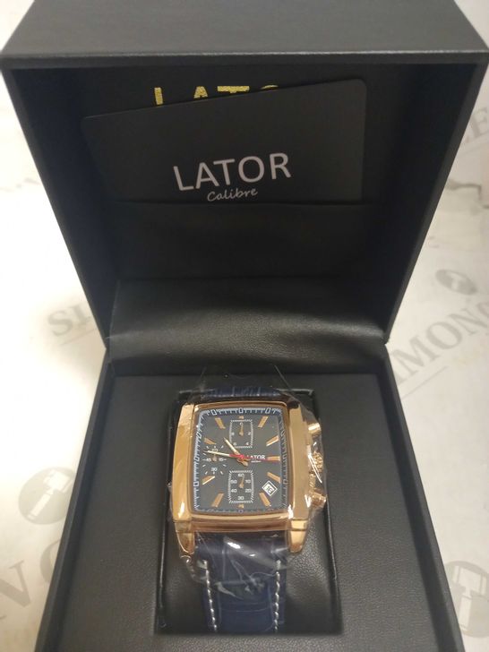 LATOR CALIBRE BLUE DIAL LEATHER STRAP WATCH RRP £585