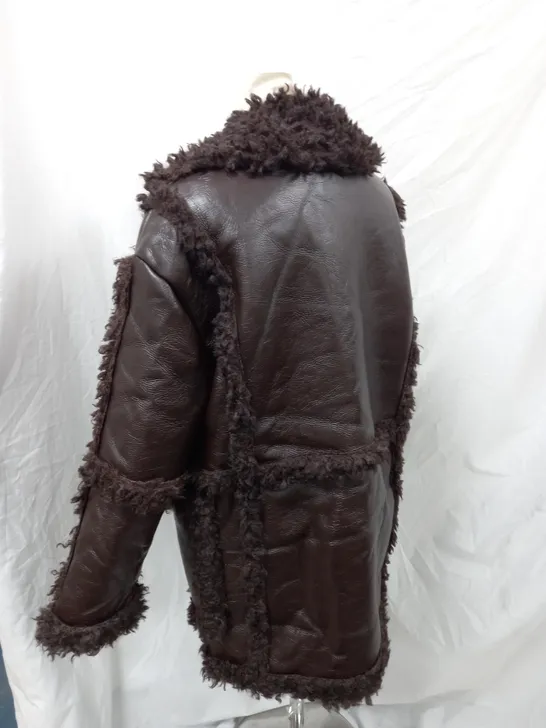 BROWN TOPSHOP COAT WITH FUR - UK SIZE 10