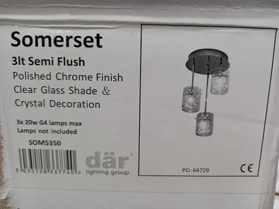 DAR LIGHTING GROUP SOMERSET 3LT SEMI FLUSH EILING LIGHT - POLISHED CHROME FINISH, CLEAR GLASS SHADE & CRYSTAL DECORATION