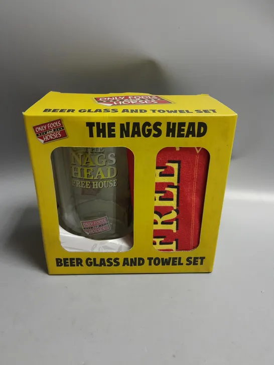 BOXED ONLY FOOLS AND HORSES BEER GLASS AND TOWEL GIFT SET
